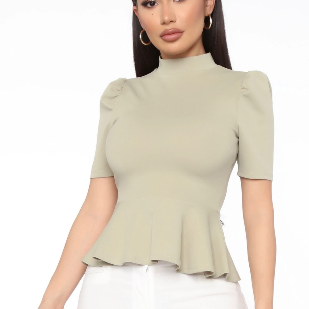 Just Roll With It Short Sleeve Peplum Top - Sage
